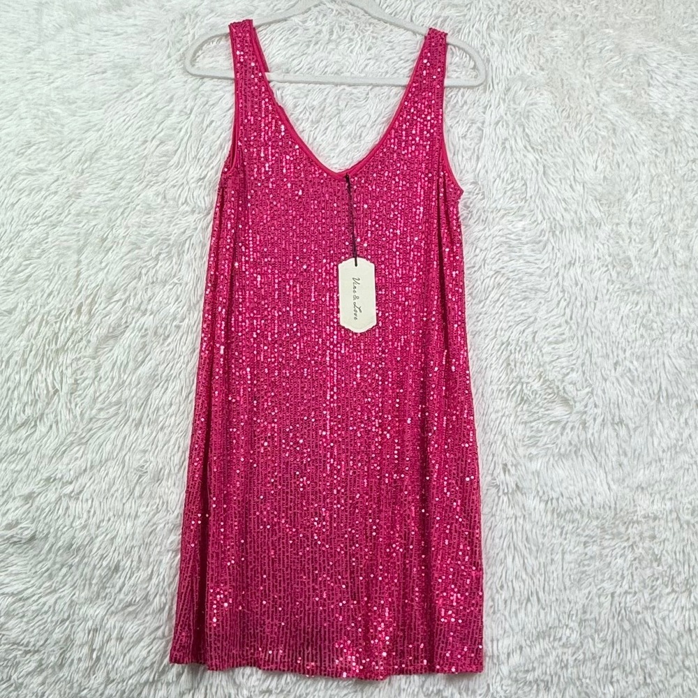 Vine & Love hot pink sequin mini dress, new with original tag attached.